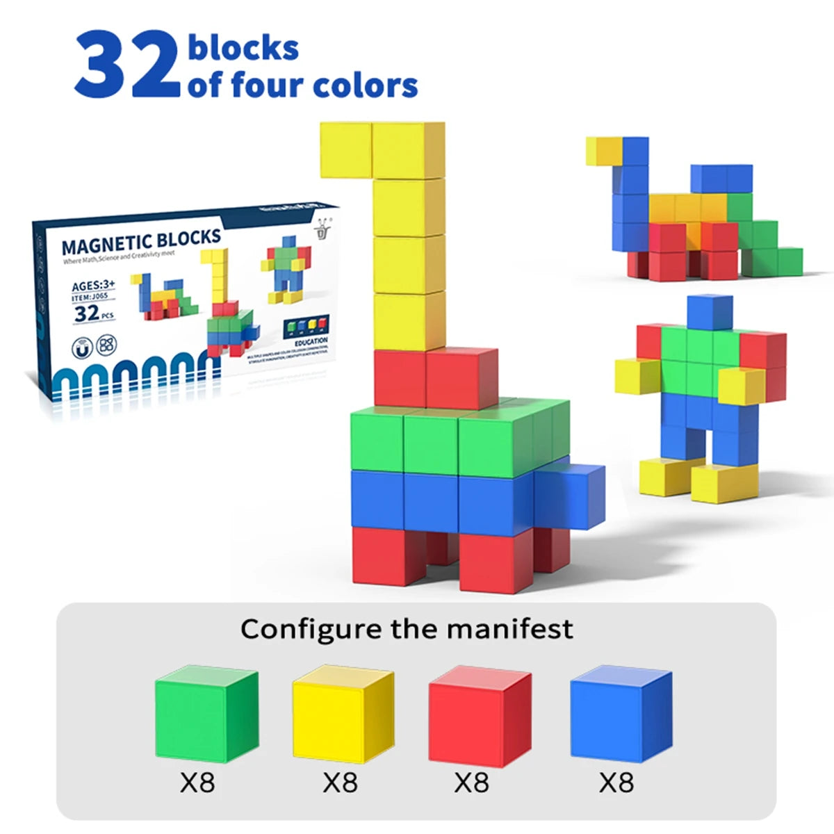 32PCS Magnetic Building Cube Blocks Big Size DIY Magnets Toys for Children Kids Designer Construction Set Educational Gifts