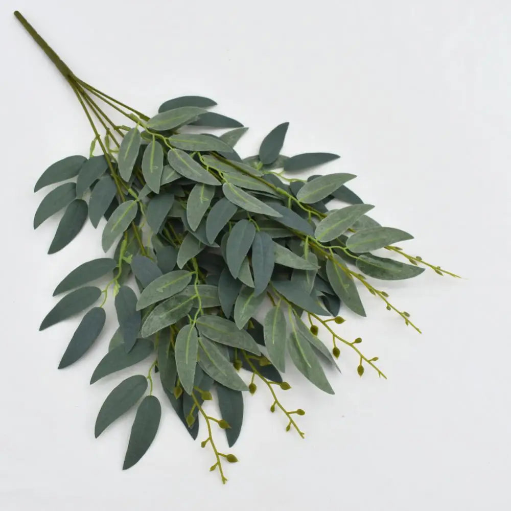 Silk Artificial Willow Bouquet Fake Green Leaves for Wedding Home Garden Vase Decoration Jungle Party DIY Plants Wreath