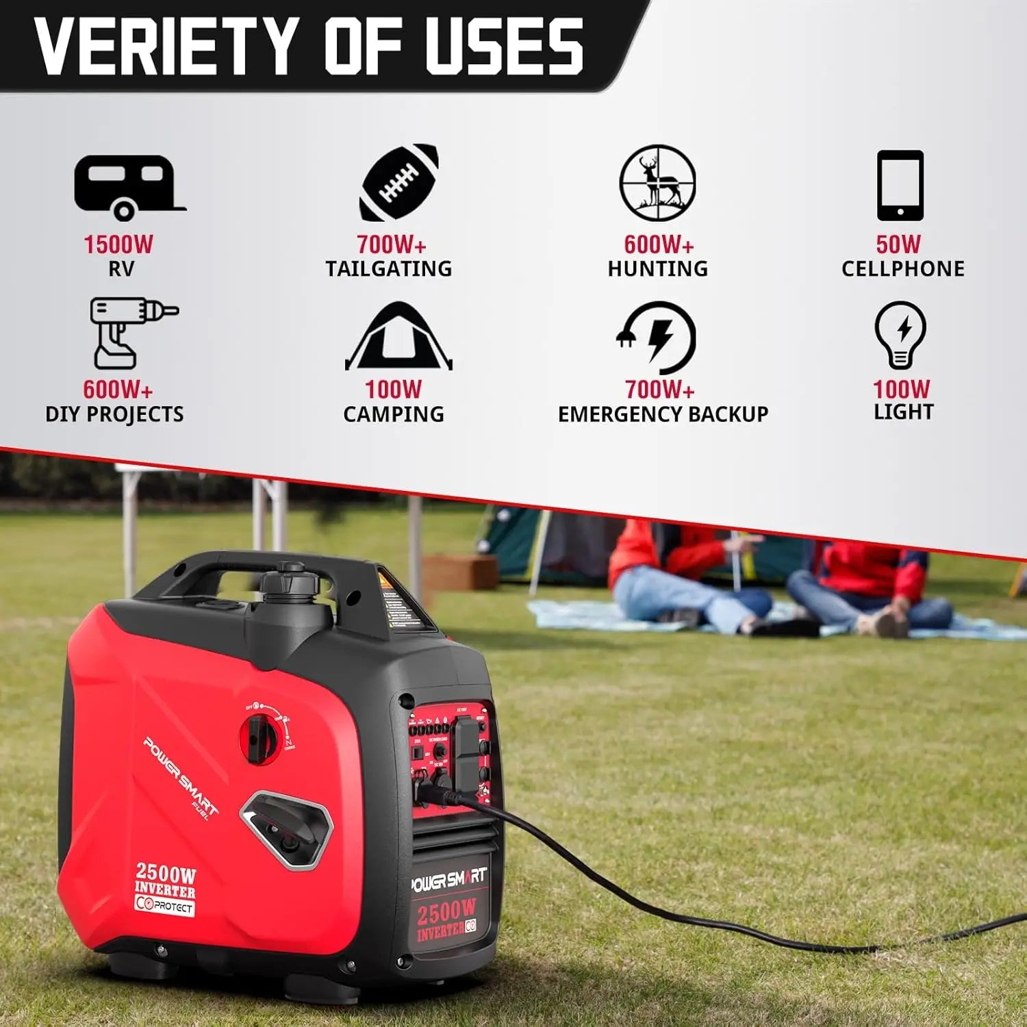 2500-Watt GasPoweredPortableInverter Generator, SuperQuietforCamping, Tailgating, Home Emergency Use, EPA Compliant 2024 Version