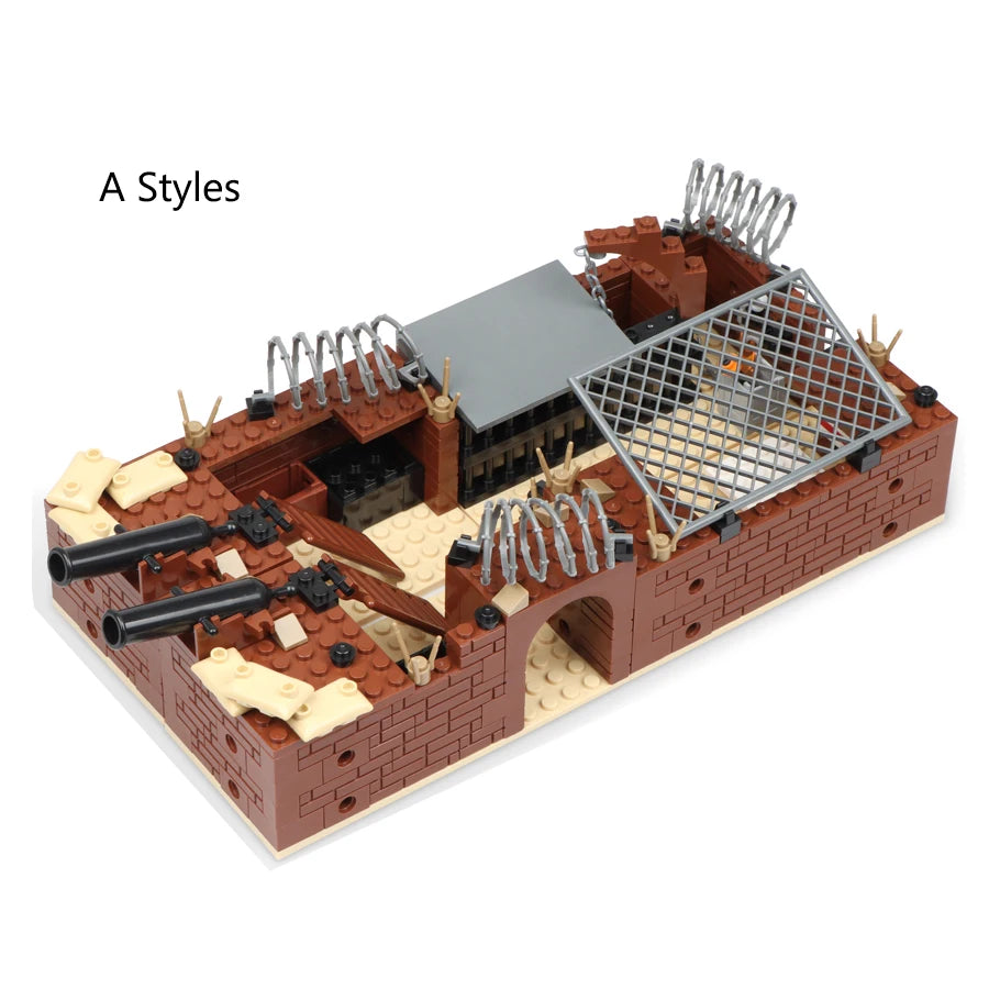 A Hot Sale 4 in 1 Military Bunker Trench Building Block Sets Military Base Assembled Models Boys Toys Simulate Games