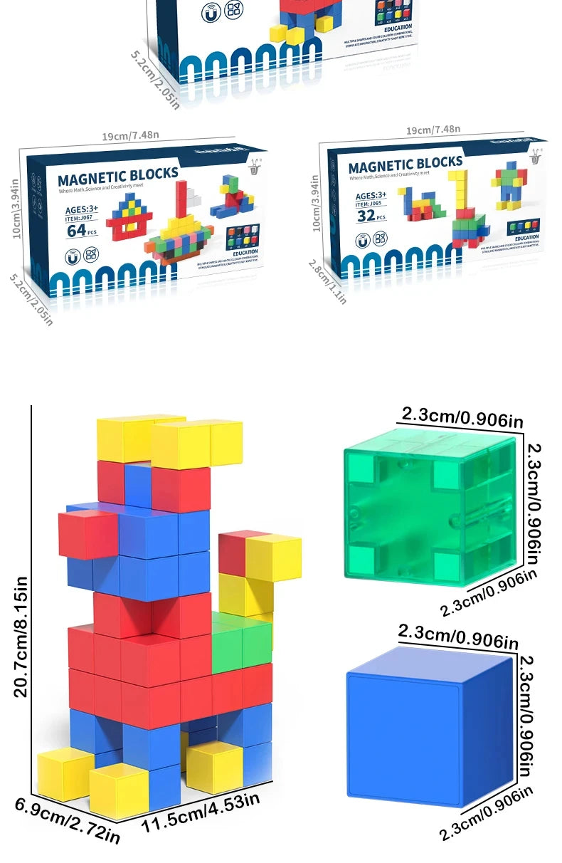 32PCS Magnetic Building Cube Blocks Big Size DIY Magnets Toys for Children Kids Designer Construction Set Educational Gifts