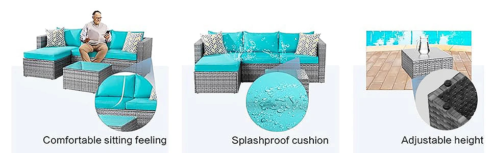 Patio Furniture Sets 3 Pieces Outdoor Sectional Sofa All-Weather Rattan Wicker Sofa with Washable Cushion and Glass Table