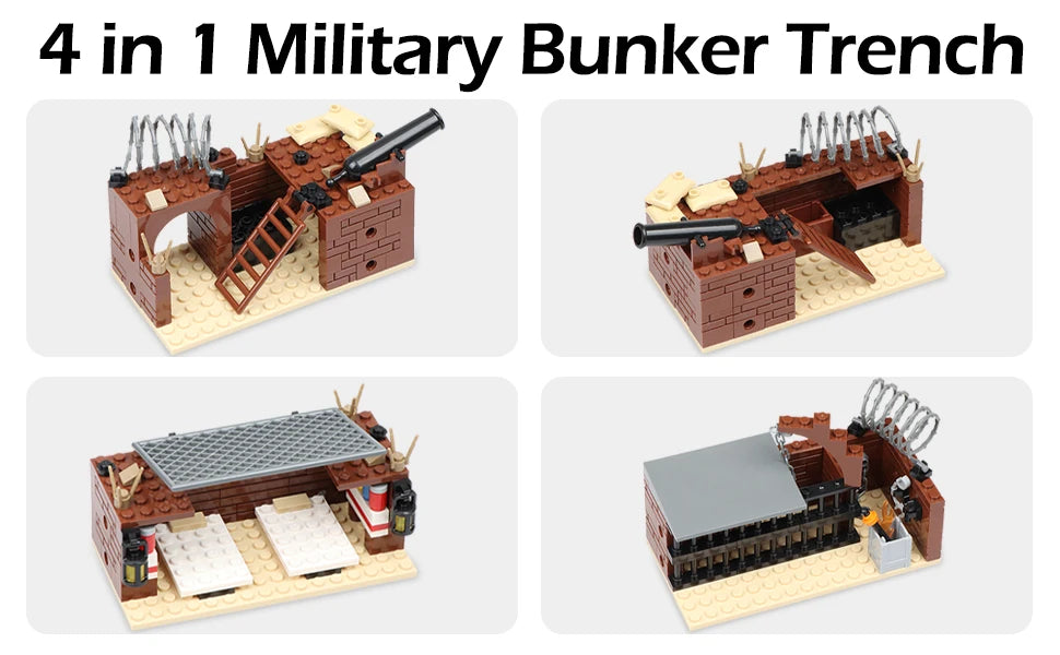 A Hot Sale 4 in 1 Military Bunker Trench Building Block Sets Military Base Assembled Models Boys Toys Simulate Games