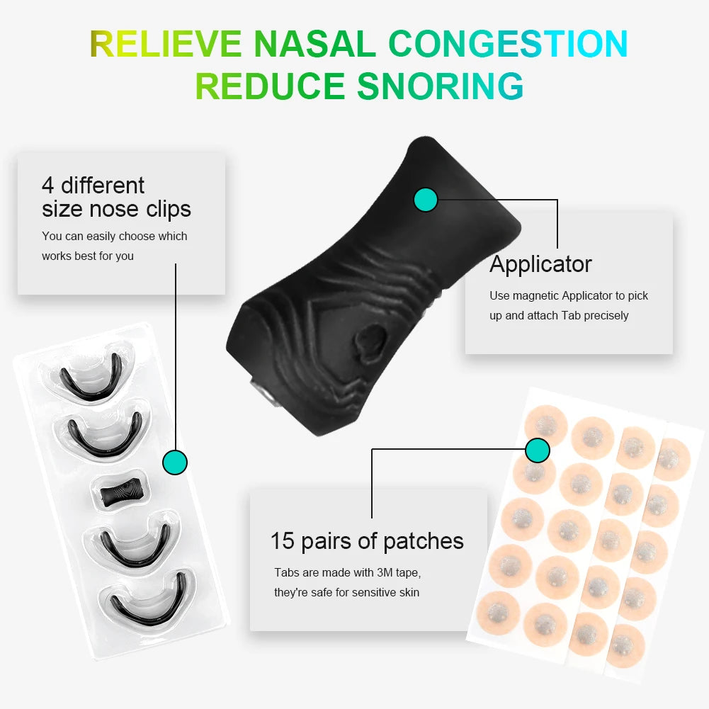 15Pairs Nasal Breathing Dilators Magnetic Kit Stop Snoring Nasal Strips Increase Air Intake Improve Sleep Quality Reduce Snoring