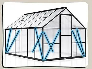 8x12 FT Greenhouse for Outdoors, Quick Setup Polycarbonate Greenhouse with Roof Vent, Aluminum Large Walk-in Greenhouse ，Black