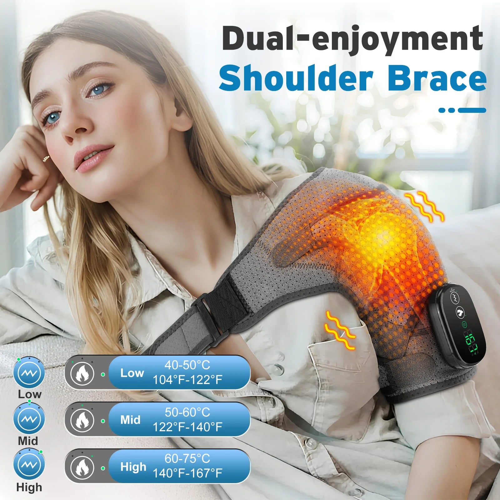 Electric Shouldert Heating Pad 3-Speed Vibration Muscle Relax Belt Thermal Massager Shoulder  Neck Health Care Support Brace