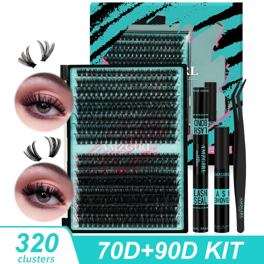 AMZGIRL LASH DIY Eyelashes Kit 348 Clusters Lash Bottom Lashes Fishtail Fan 20D Spike Fan 30D Clusters (D-Mix5-16mm kit)