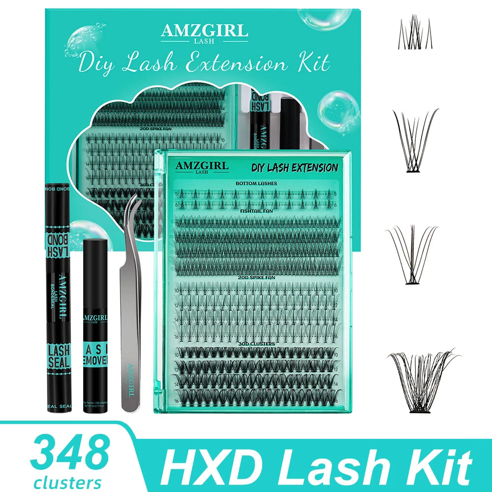 AMZGIRL LASH DIY Eyelashes Kit 348 Clusters Lash Bottom Lashes Fishtail Fan 20D Spike Fan 30D Clusters (D-Mix5-16mm kit)