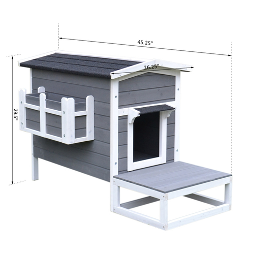 Charming Wooden Cat House with Porch & Balcony - Perfect Outdoor Shelter