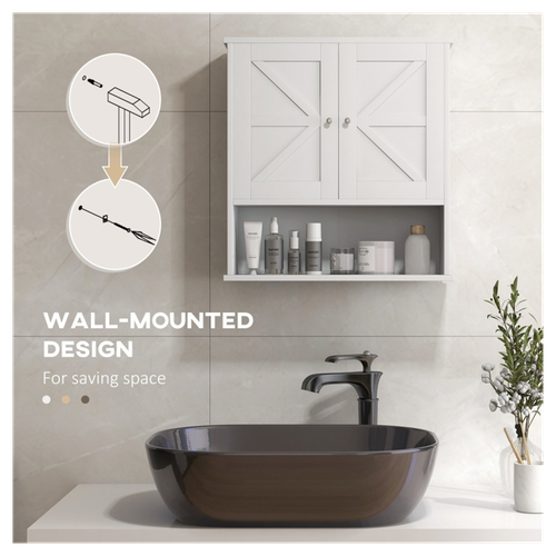 Sleek White Wall-Mounted Bathroom Cabinet with Adjustable Shelves & Magnetic Doors