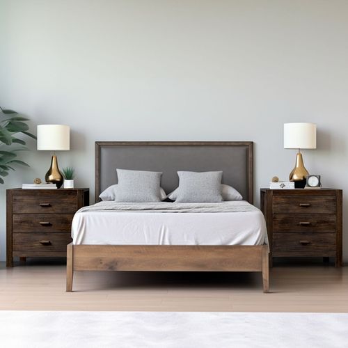 Stylish Rustic Nightstand with USB Charging Ports - 3 Drawers for Storage