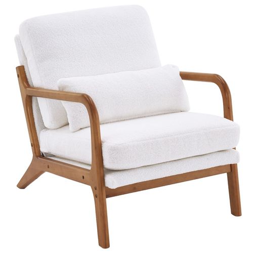 Stylish Oak Armrest Teddy Velvet Lounge Chair – Comfort Meets Modern Elegance