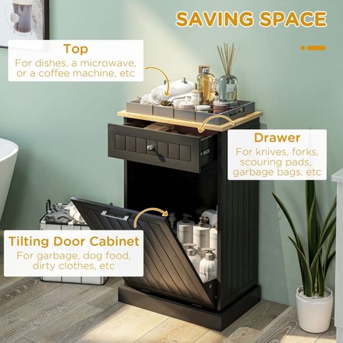 “Elegant Tilt-Out Trash Bin Cabinet - Stylish Recycling Storage for Your Home”