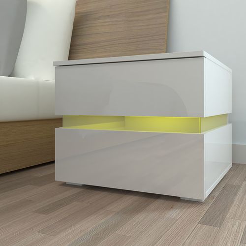 Chic RGB LED Double-Sided White Bedside Table – Stylish Storage Solution!