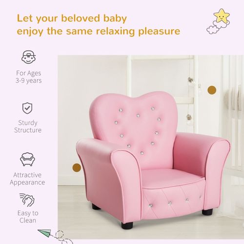 Qaba Princess Sofa for Kids - Elegant Pink Tufted Chair with Diamond Details