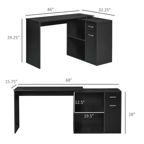 Versatile 46” Office Desk with L-Shaped Design & Storage Cabinet