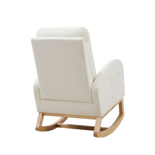 Beige Flannelette High Back Rocking Chair with Side Pocket - Cozy & Stylish!