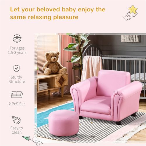 Charming Pink Kids Sofa Set with Footstool - Cozy, Safe & Fun!