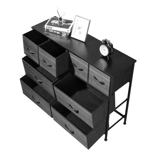 Stylish 8-Drawer Non-Woven Storage Cabinet with Black Wood Grain Finish