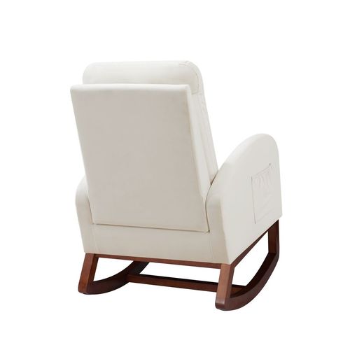 Elegant Beige Flannelette Rocking Chair with Removable Cushions and Side Pocket