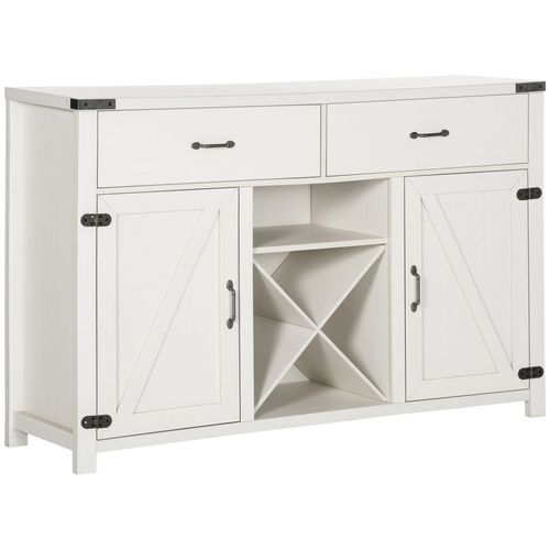 Chic White Kitchen Coffee Bar Cabinet with Storage & Wine Rack