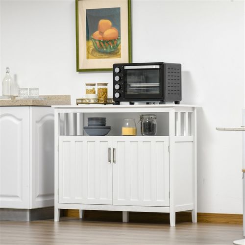 Versatile White Kitchen Cabinet with Open Shelf & Adjustable Storage Solutions