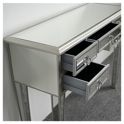 Illusions Mirrored Entryway Console – Glamorous 5-Drawer Storage Table