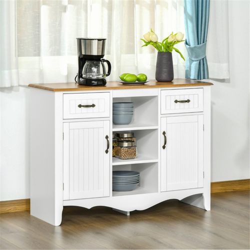 Elegant White Kitchen Sideboard & Coffee Bar Cabinet with Versatile Storage