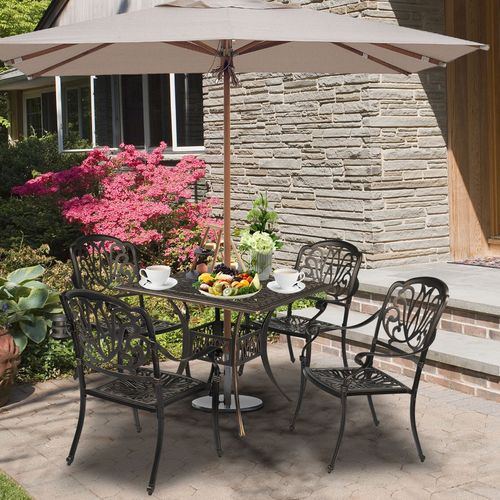 Elegant Cast Aluminum Round Table for Courtyards - Bronze Finish, Durable Design