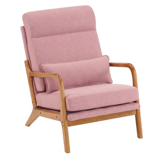 Chic Pink High Back Solid Wood & Iron Armchair - Modern Indoor Leisure Chair