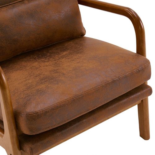 Elegant Mid-Century Orange Leisure Chair - Solid Wood & Iron Frame Comfort