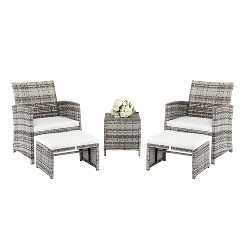 Stylish Gray Gradient 5-Piece Sofa Set with Chairs, Footstools & Coffee Table