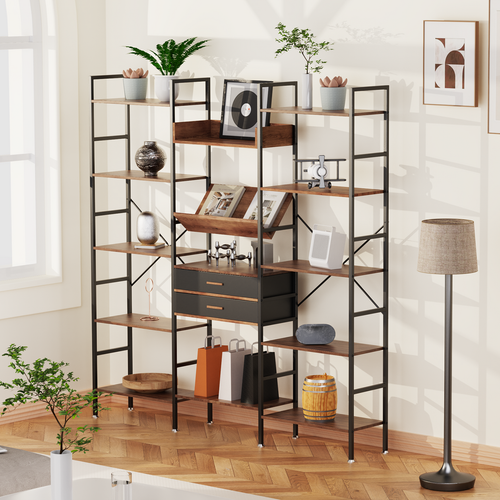 Versatile Triple Wide 5-Tier Bookshelf - 14 Open Display Shelves