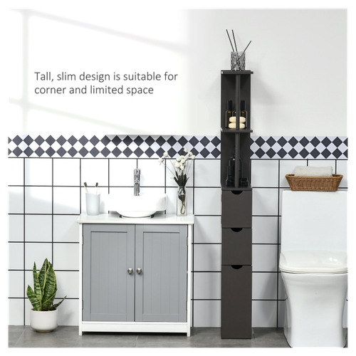 Elegant Brown Bathroom Storage Cabinet - Slim & Modern Design