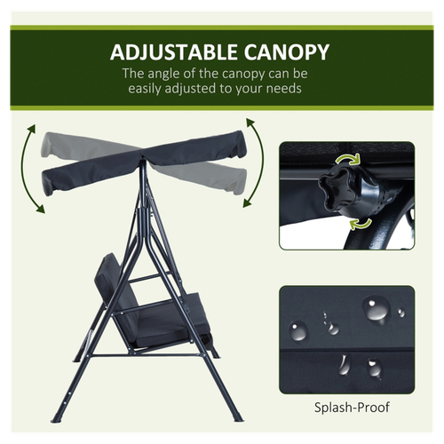 Stylish 3-Seat Black Patio Swing Chair with Adjustable Canopy & Cushions