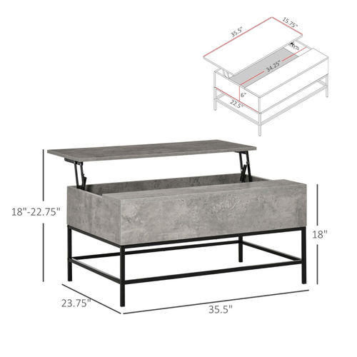 Versatile Grey Lift-Top Coffee Table with Hidden Storage & Adjustable Height