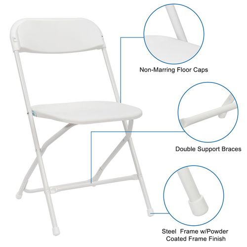 10-Pack Sturdy White Folding Chairs for Indoor/Outdoor Events - 260lb Capacity