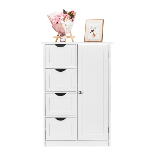 Elegant White Bathroom Storage Cabinet with 4 Drawers - Space-Saving Design