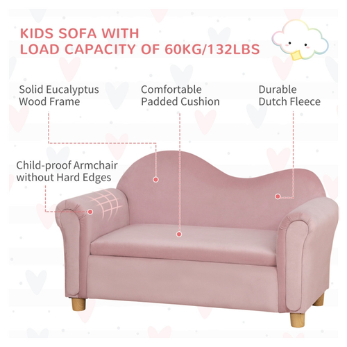 Cozy Pink Kids Sofa with Storage - Soft Velvet Comfort for Little Ones!