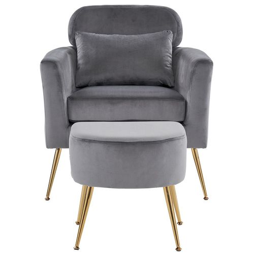 Chic Dark Gray Flannelette Chair with Gold Feet - Stylish Leisure Essential