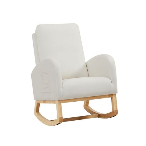 Beige Flannelette High Back Rocking Chair with Side Pocket - Cozy & Stylish!