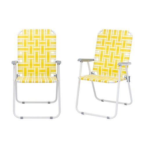 Portable Steel Tube Beach Chair Set - 120kg Capacity, Yellow & White Stripes