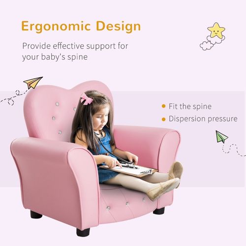 Qaba Princess Sofa for Kids - Elegant Pink Tufted Chair with Diamond Details