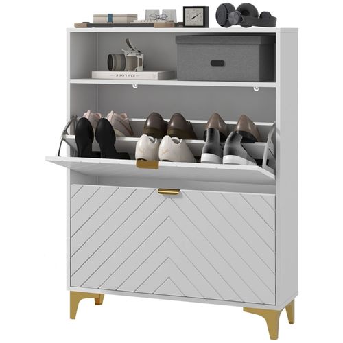 Stylish Shoe Storage Cabinet with Tilt-Out Drawers & Ventilated Design