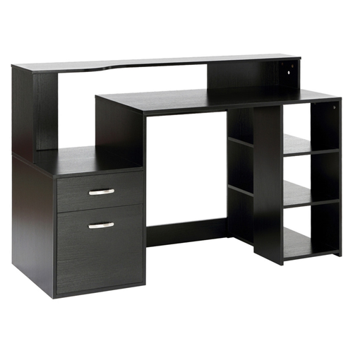 Sleek Black Office Computer Desk with Ample Storage & Space-Saving Design