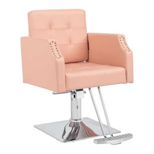 Elegant Pink Barber Chair with Rivets - Sturdy, Comfortable & Stylish Design