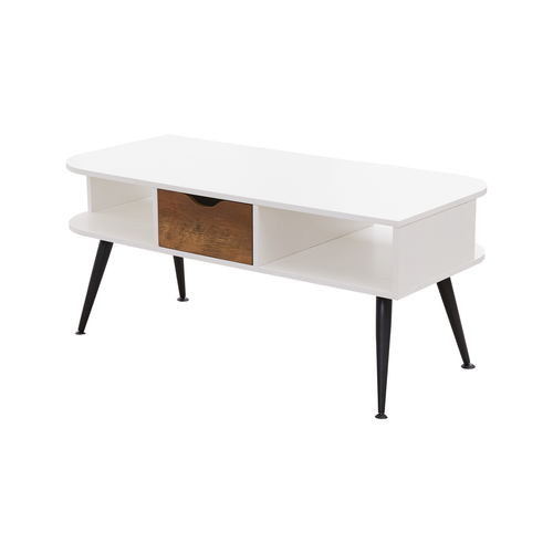 Elegant White Storage Coffee Table with Black Hardware for Modern Living Rooms