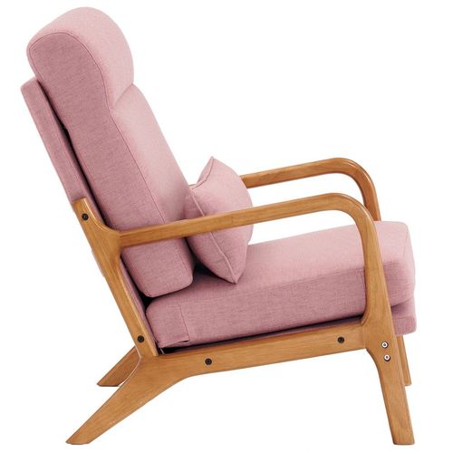 Chic Pink High Back Solid Wood & Iron Armchair - Modern Indoor Leisure Chair