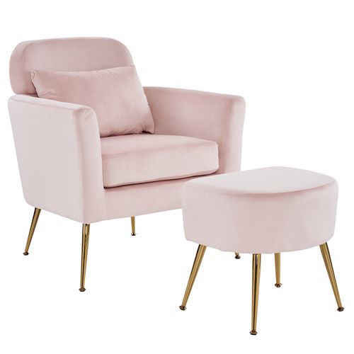 Chic Pink Flannelette Chair with Golden Feet - Perfect for Stylish Spaces!