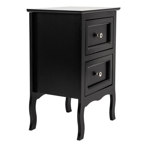 Elegant Country-Style Two-Tier Night Table in Sleek Black Finish